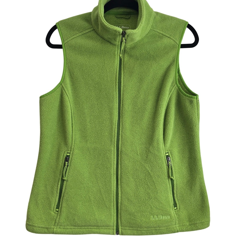 LL Bean Womens Fleece Vest‎ Lime Green Full Zip Outdoor Layer 284616 Small Reg